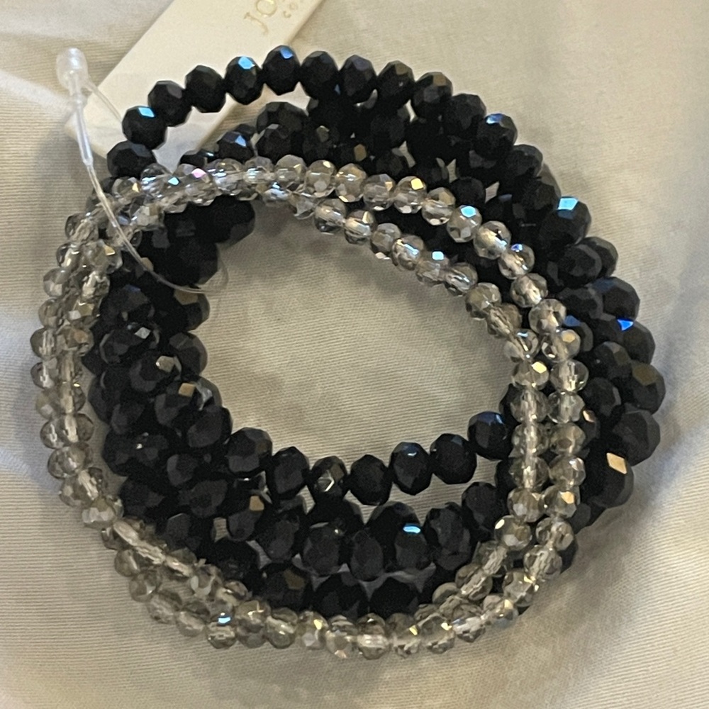 6pcs Black And Silver Beaded Stacking Bracelets Set New With Tag Josslyn